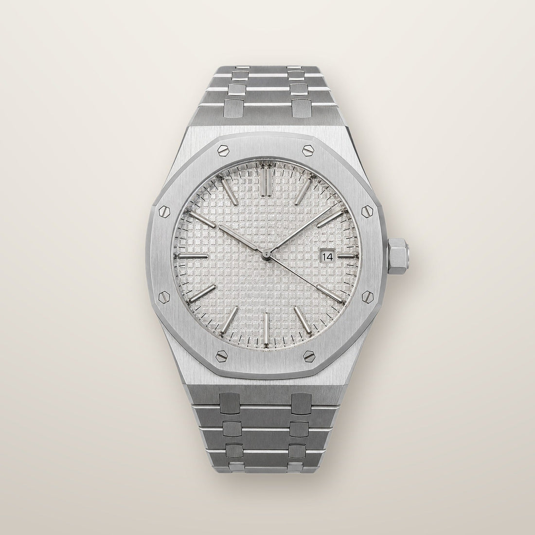 Steel octagon automatic mod watch with silver dial