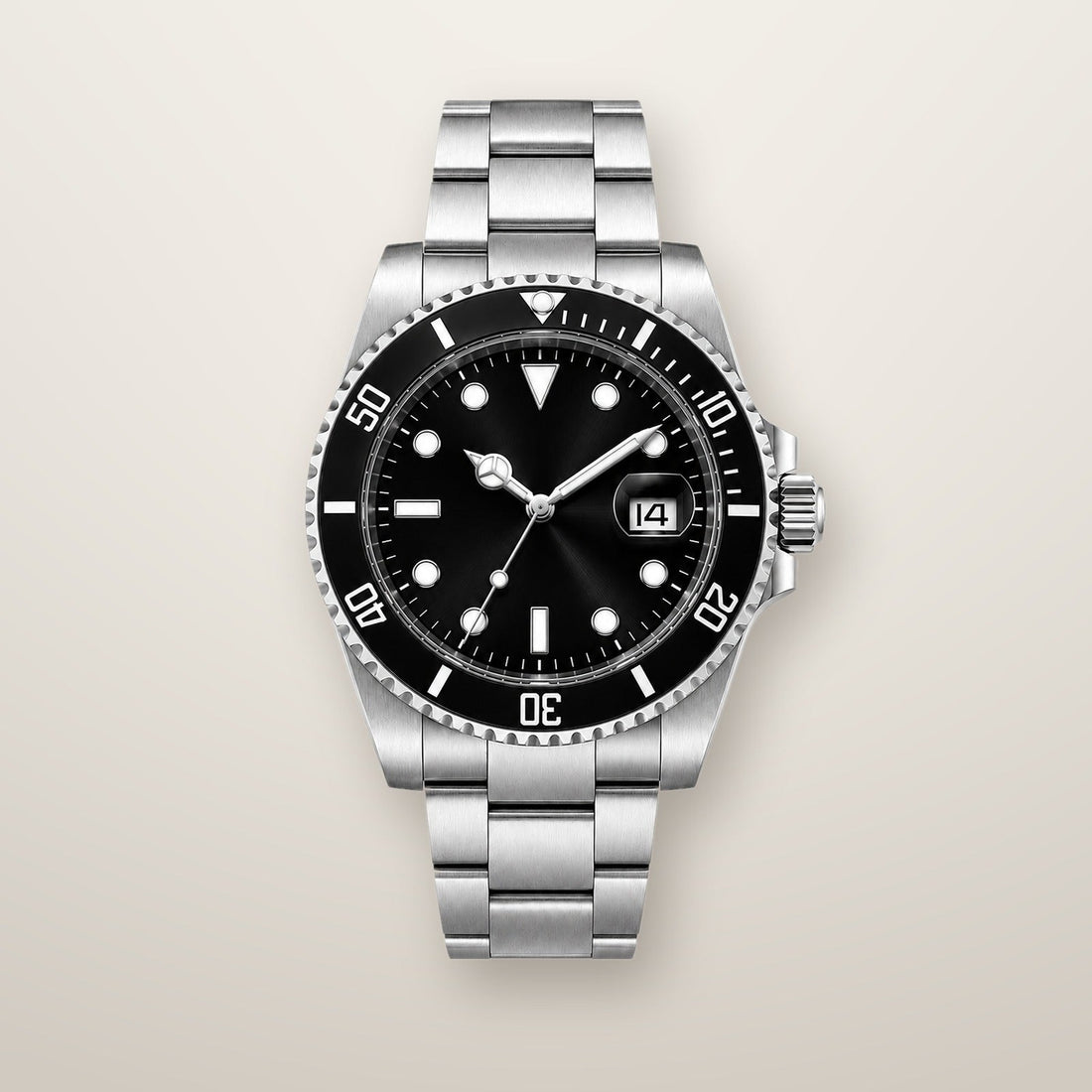 Steel automatic dive watch mod with black dial and rotating bezel
