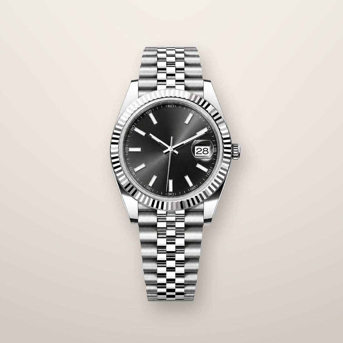 Steel fluted bezel watch on a link bracelet