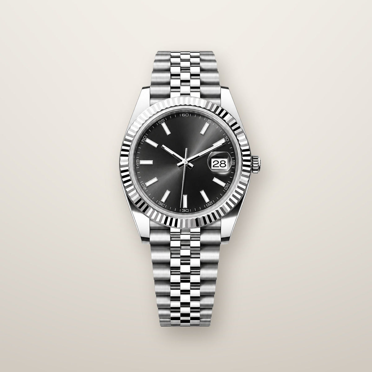 Steel fluted bezel watch on a link bracelet