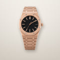 Rose gold octagon automatic watch with black tapisserie dial
