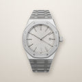 Steel octagon automatic watch with silver tapisserie dial