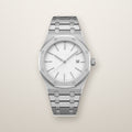 Steel octagon automatic watch with white dial