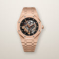 Rose gold octagon skeleton automatic watch