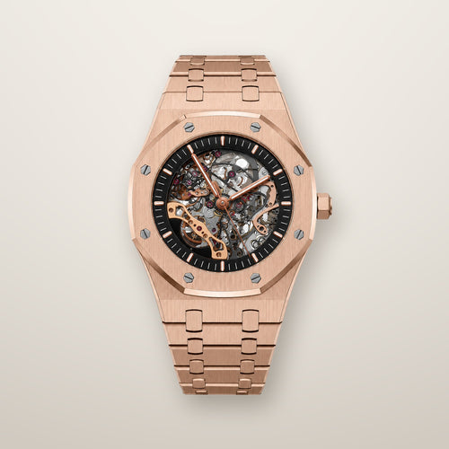 Rose gold octagon skeleton automatic watch