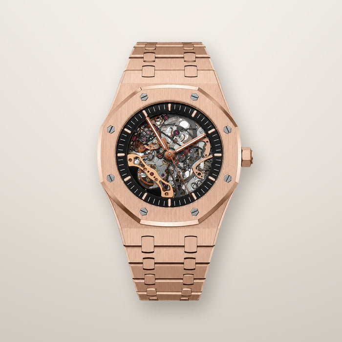 Rose gold octagon skeleton automatic watch