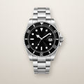 Steel diver automatic watch with black dial and bezel
