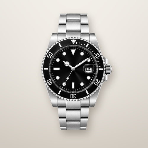 Steel diver automatic watch with black dial and bezel