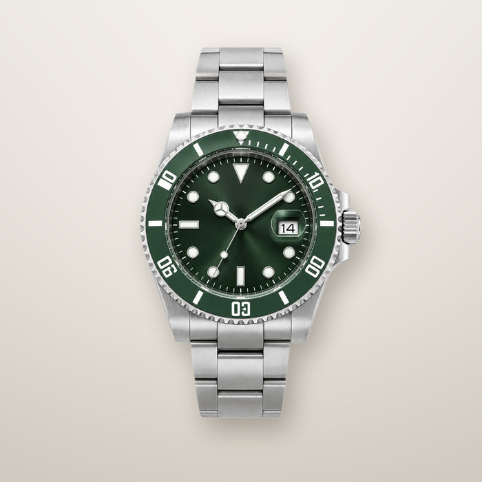 Steel diver automatic watch with green dial and bezel