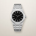 Steel octagon automatic watch with black dial