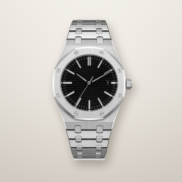 Steel octagon automatic watch with black dial