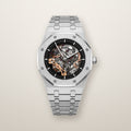 Silver octagon skeleton automatic watch