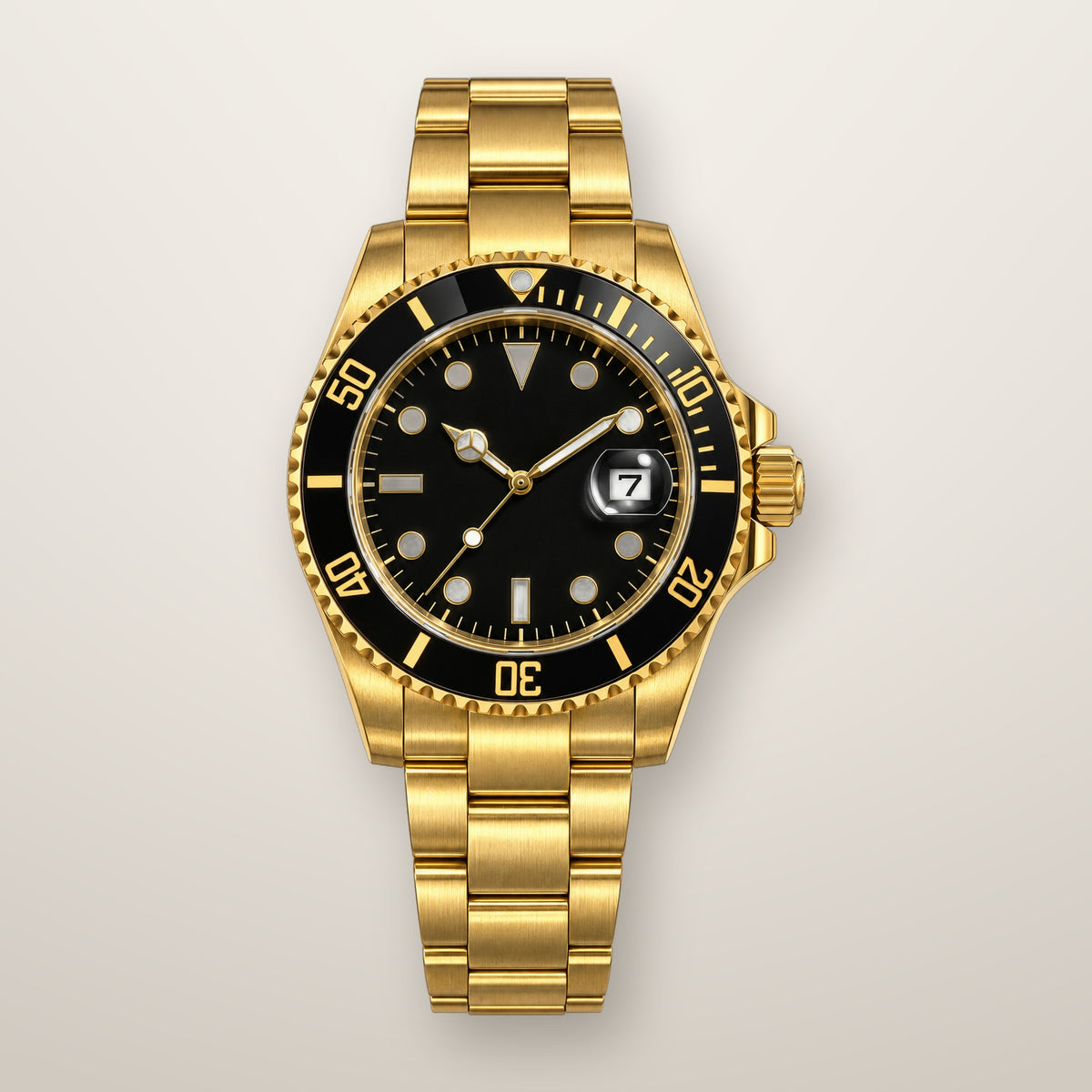 Gold-tone diver-style automatic watch, 40mm, black dial