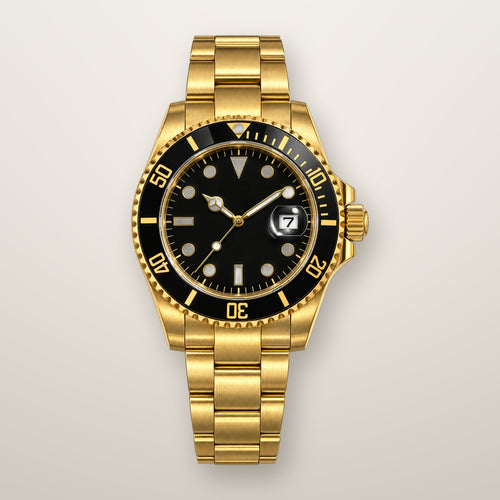 Gold-tone diver-style automatic watch, 40mm, black dial