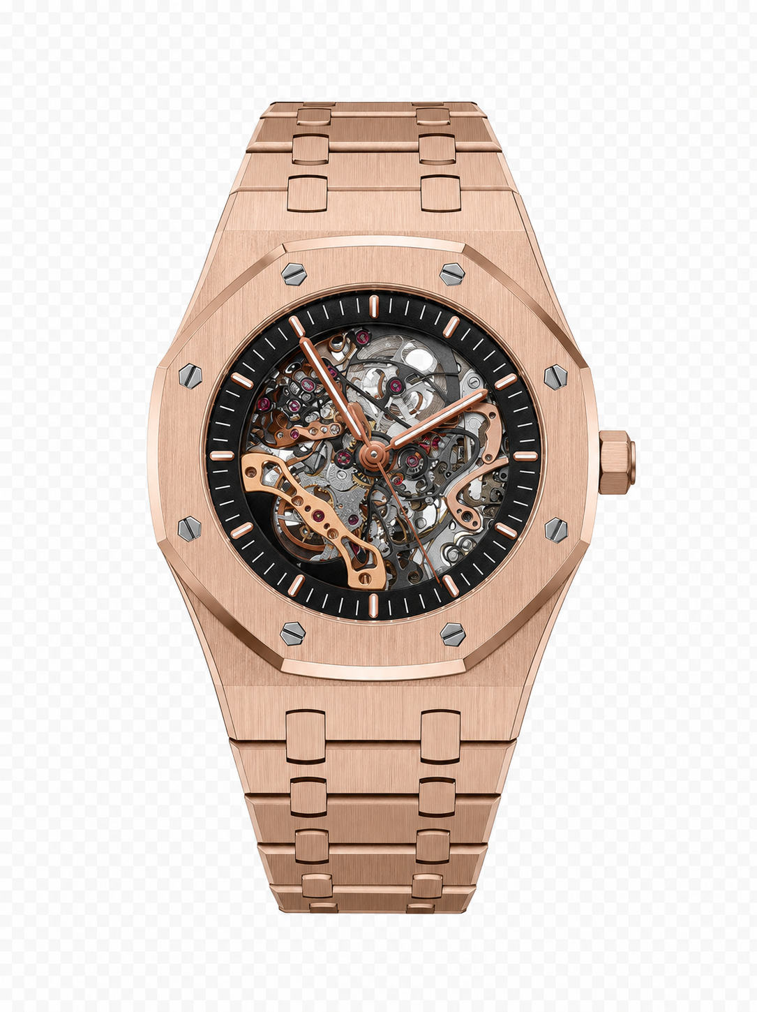 Octave Rose Gold Skeleton watch — 41mm rose-gold case, octagonal bezel, open-worked skeleton dial with exposed automatic movement