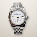 Fluted bezel date watch, 39mm, white novelty dial