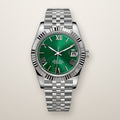Fluted bezel date watch, 39mm, green Roman dial
