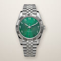 Fluted bezel watch, 39mm, green sunray Arabic dial