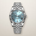 Fluted bezel date watch, 39mm, ice blue Roman dial