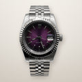 Fluted bezel date watch, 39mm, purple fade dial