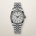 Fluted bezel date watch, 39mm, white textured dial