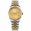 Two-tone fluted bezel date watch, 36mm, champagne dial